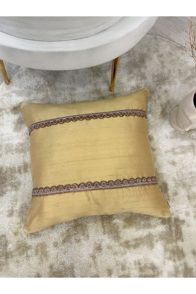 %100 Imported Silk Cushion Cover with Cord (45X45) (Gold Color)