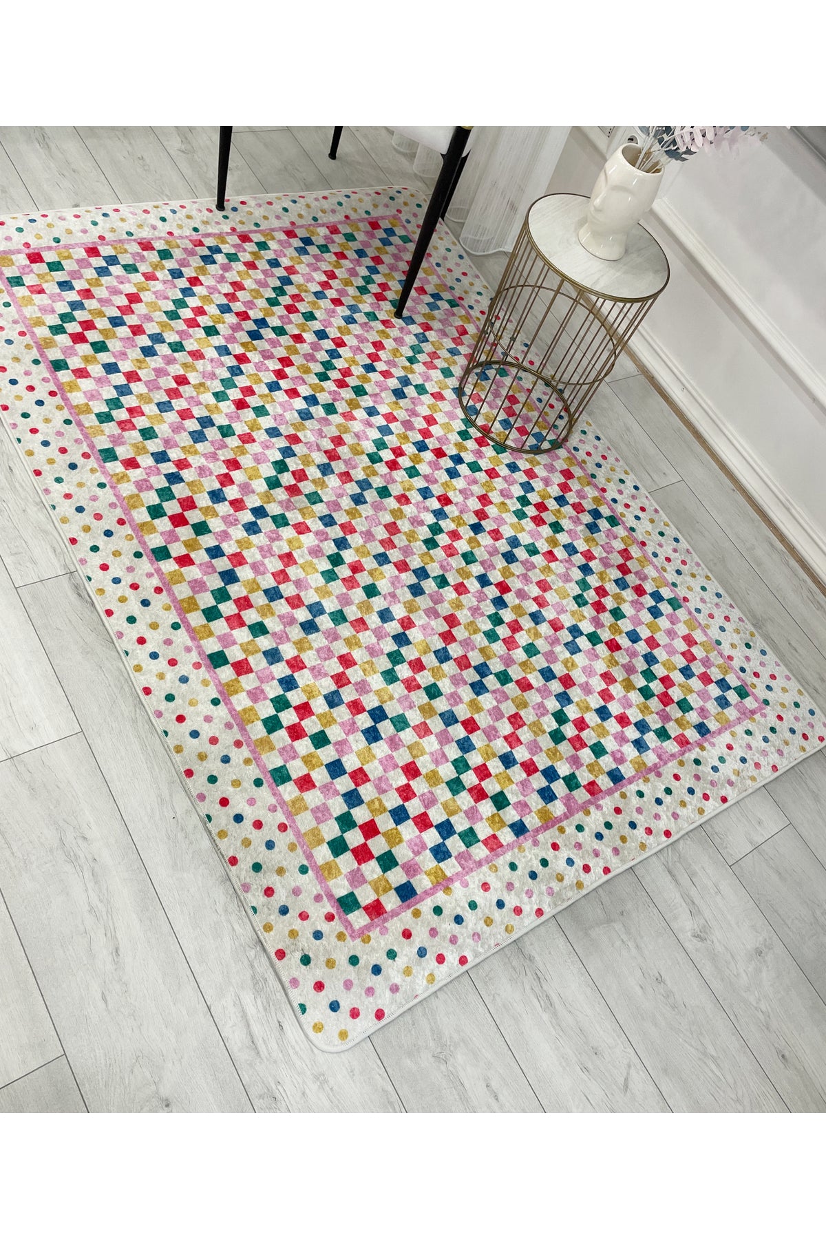 Polka Dot Checkered Latex Base Kids Rug