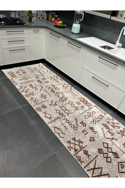 BEIGE Ethnic Patterned Latex Base Kitchen Rug