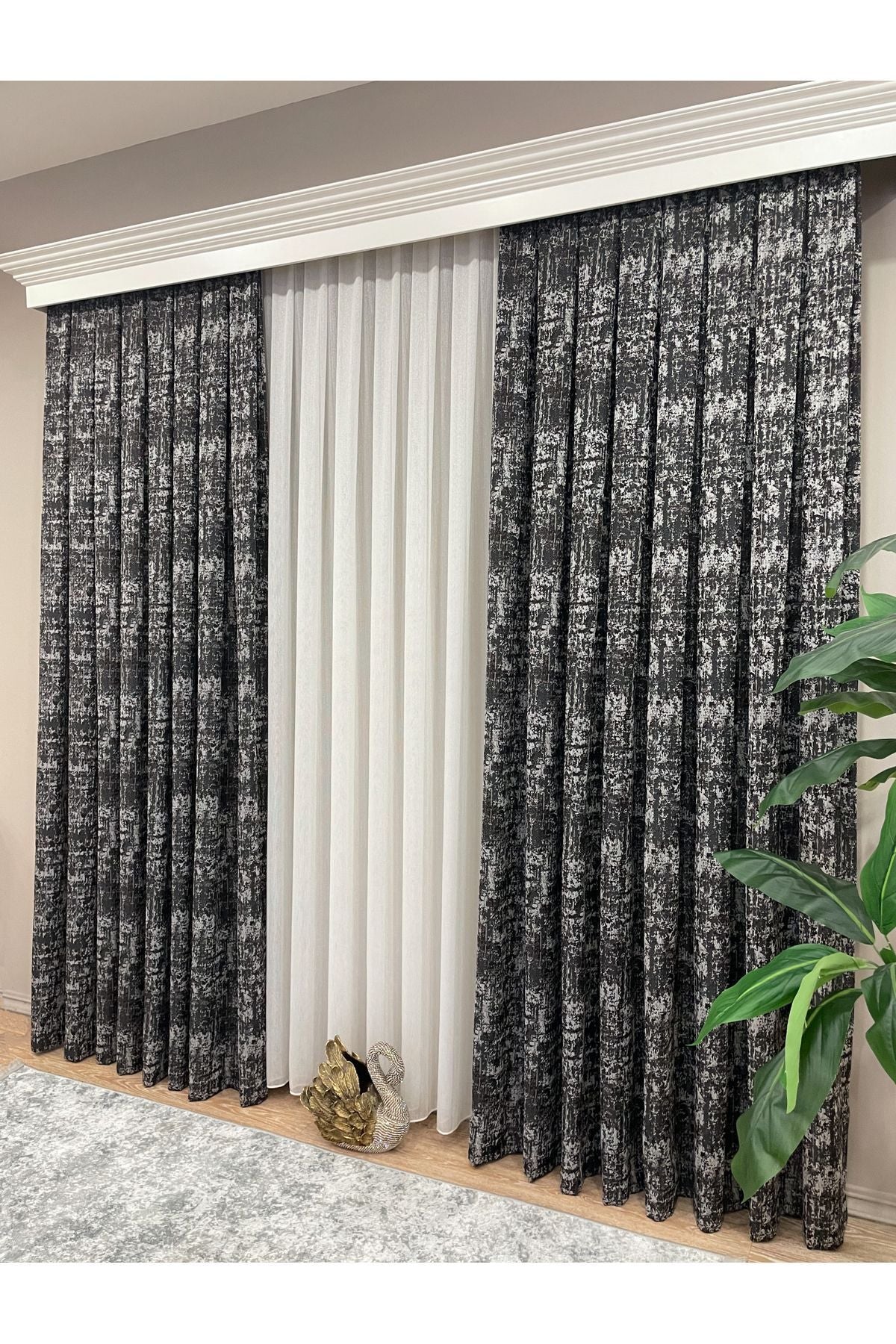 Orange - Brown Abstract Pattern 1/3 Tight Pleat Jacquard Woven Blackout Curtain
