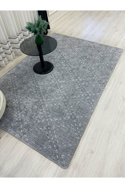 Gray Wicker-Textured Look Latex Leather Base Rug