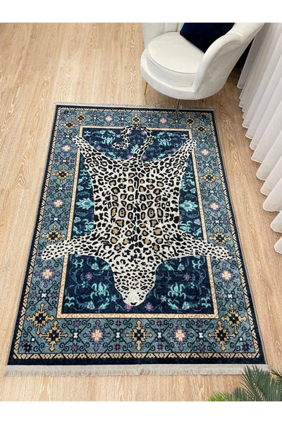 Etnik Leopar Desenli Dekoratif Halı - Pembe