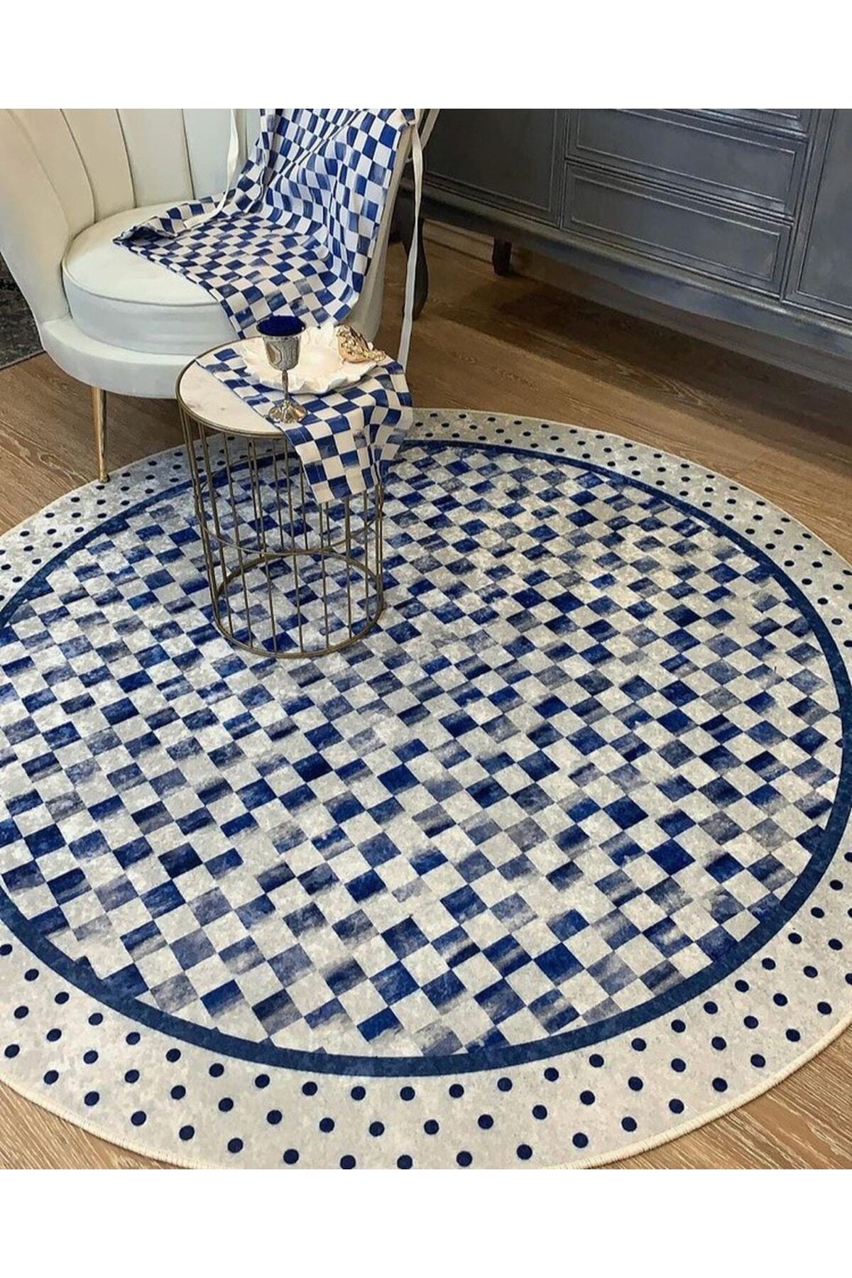 Robert Diamond Pattern Fringeless Round Rug - Brown