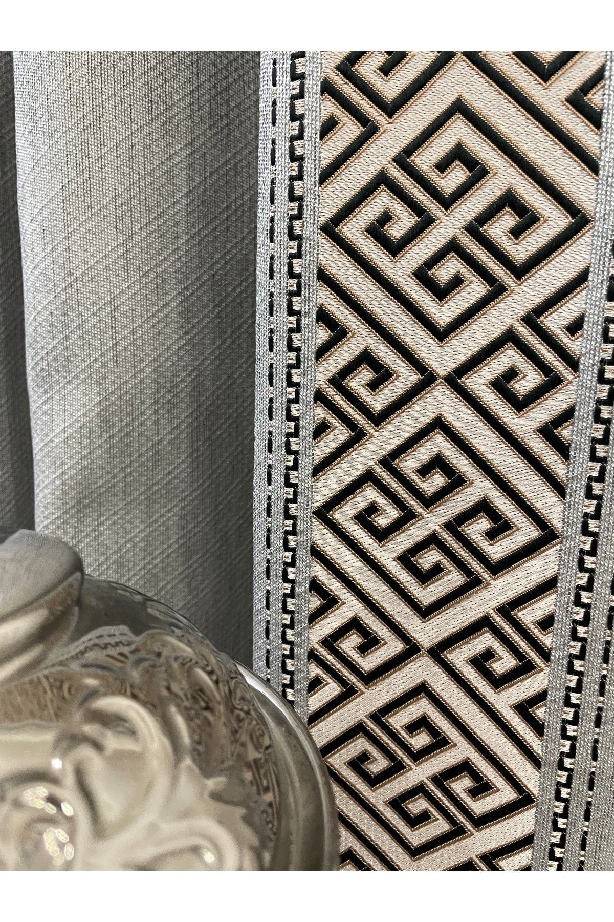 Jacquard 1/3 Dense Pleat Bordered Panel Print Blackout Curtain - Light Gray