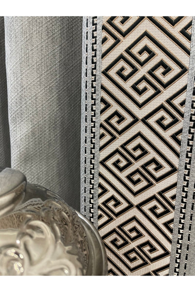 Jacquard 1/3 Dense Pleat Bordered Panel Print Blackout Curtain - Light Gray
