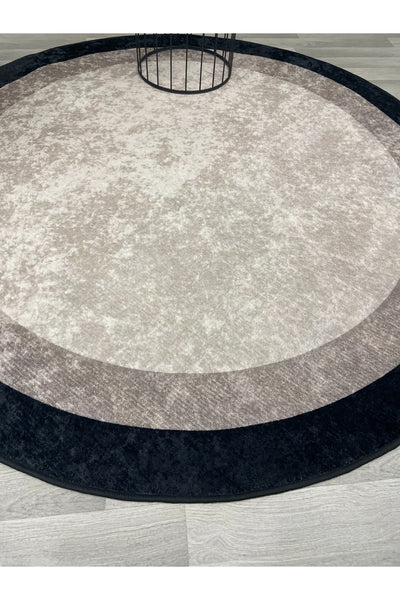 BEIGE-BLACK Framed Border Modern Pattern Latex Base Rug