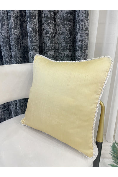 Imported Silk Cushion Pillow Cover with Cord (45x45) (Pastel Yellow) Pink Cord