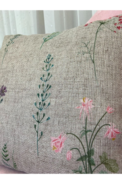 Country Collection Natural Linen Floral Cushion Cover