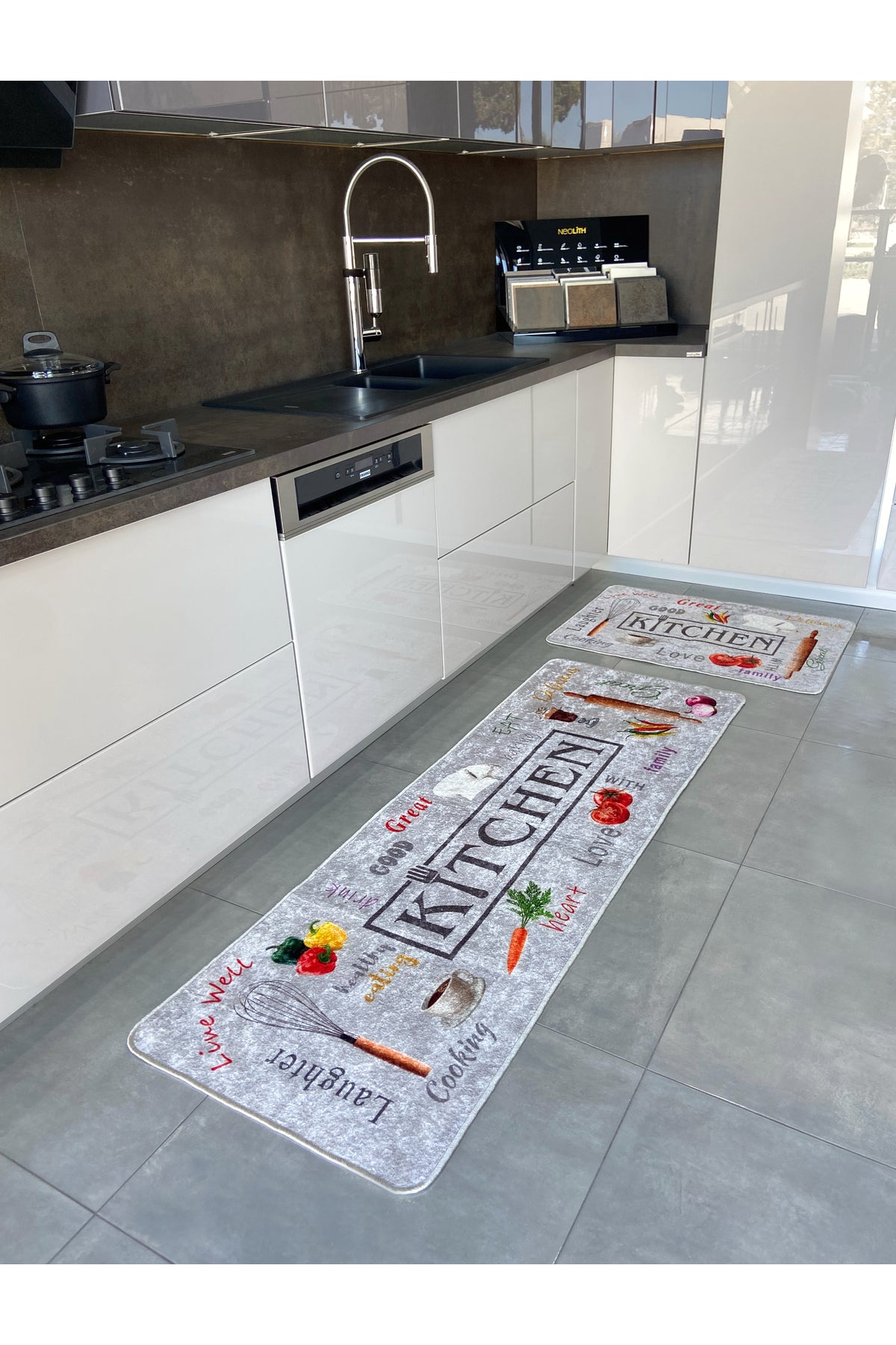 Gray Washable Kitchen Runner Latex Leather Base Rug