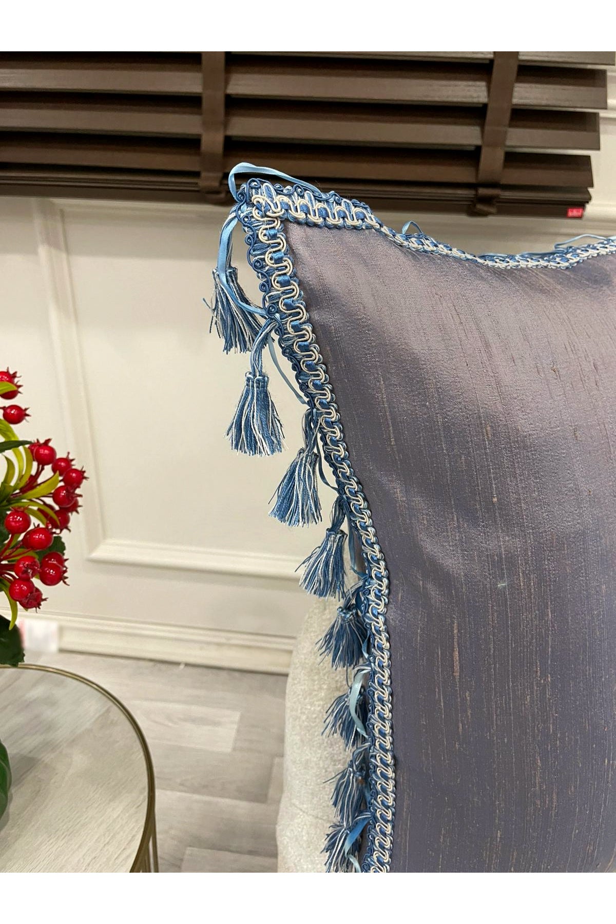 PURPLE/TURQUOISE Tasseled Silk Taffeta Cushion Cover (45X45)