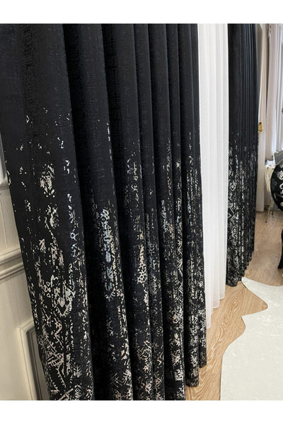 Jacquard Ground Foil Print 1/3 Dense Pleat Blackout Curtain - Beige - Gold Foil