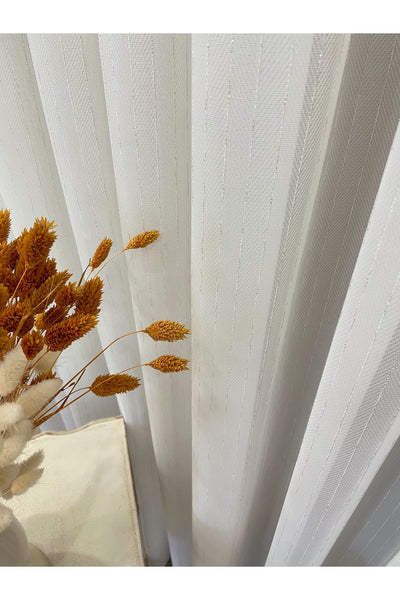 Ecru Pearl Shimmer Self-Striped 1/3 Dense Pleated Sheer Curtain