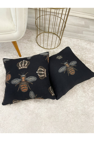 Set of 2 Queen Bee Embroidery-Look Woven Fabric Cushion Covers 45x45