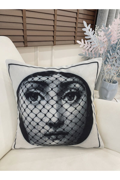 Light Gray Fornasetti Lina Cavalieri Face-Themed Throw Pillow Cover 45x45