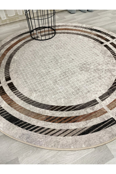 BEIGE Striped Bordered Non-Slip Base Framed Rug