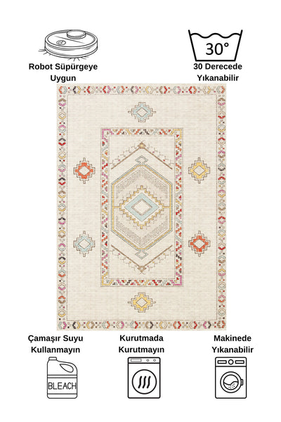 BEIGE Ethnic Kilim Pattern Runner Non-Slip Base Rug
