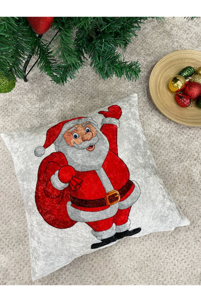 Santa Claus Pattern Velvet Cushion Cover (LIGHT GRAY)