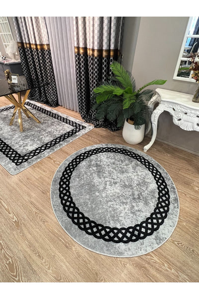 Chain Patterned Gray - Black Decorative Rug