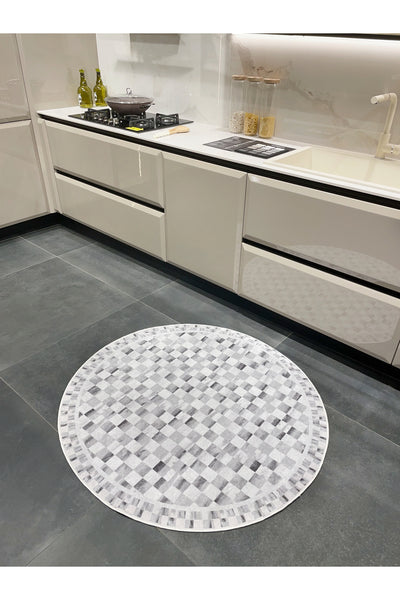 Gray Mackenzie-Style Plaid Latex Base Runner Rug