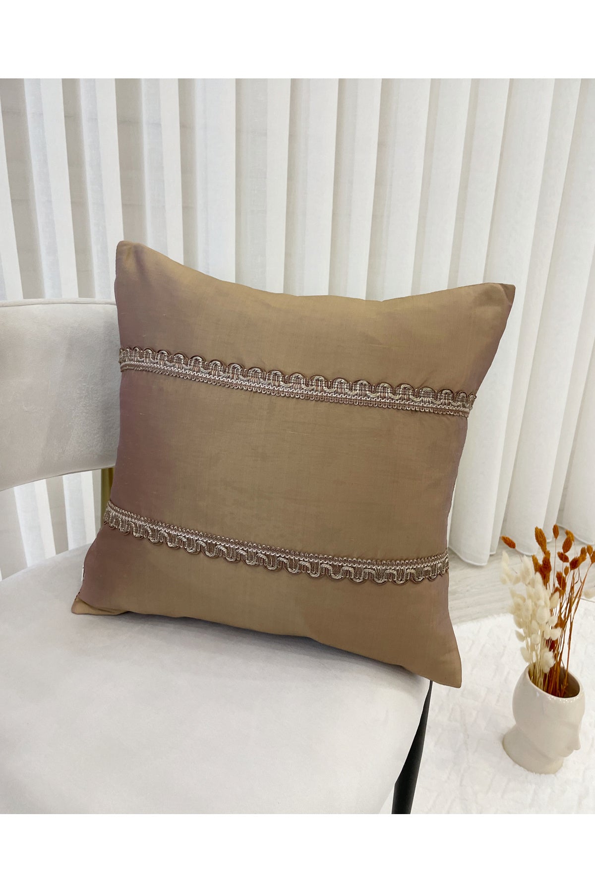 Imported Silk Cushion Pillow Cover with Cord (Oil Green)