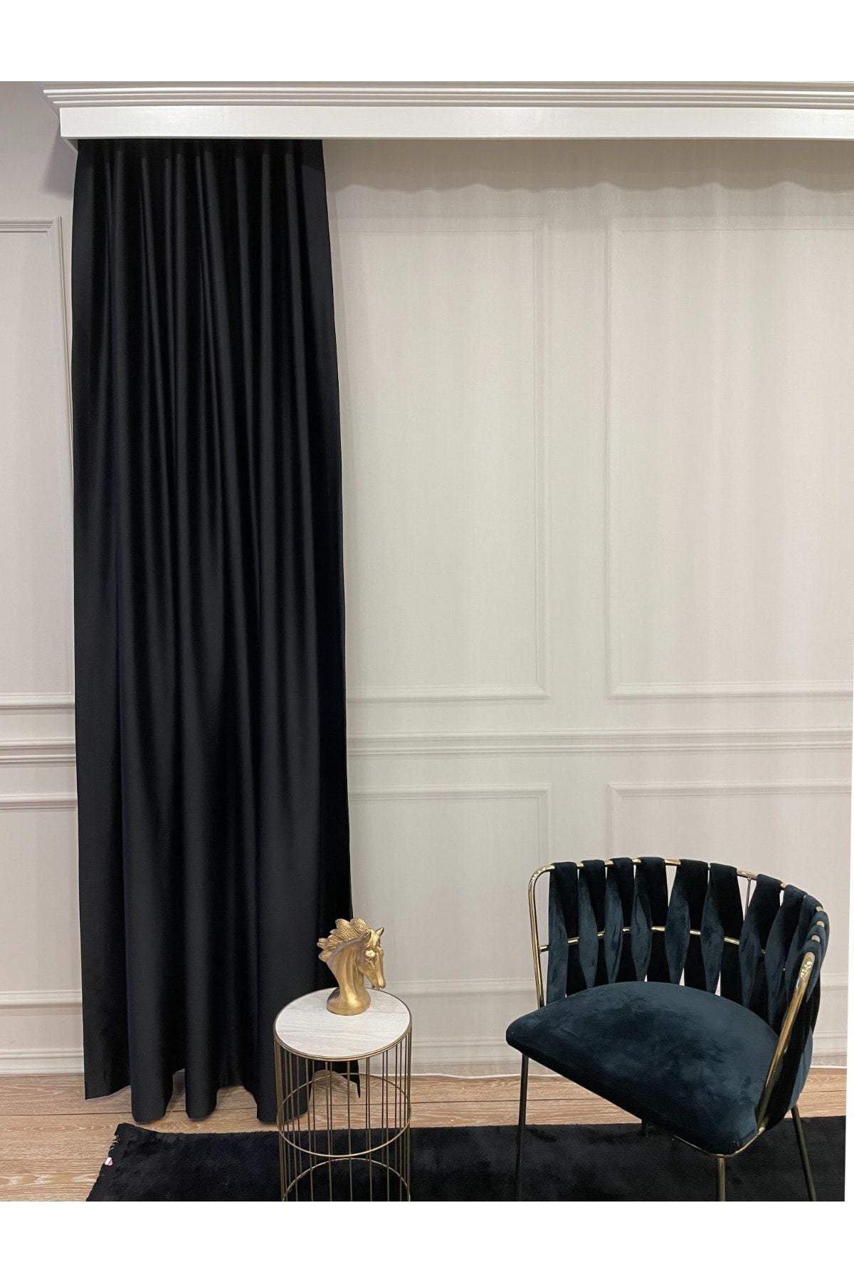 Blackout Room Darkening Curtain No-Pleat (Flat Stitch) Extra Stiffened - Black