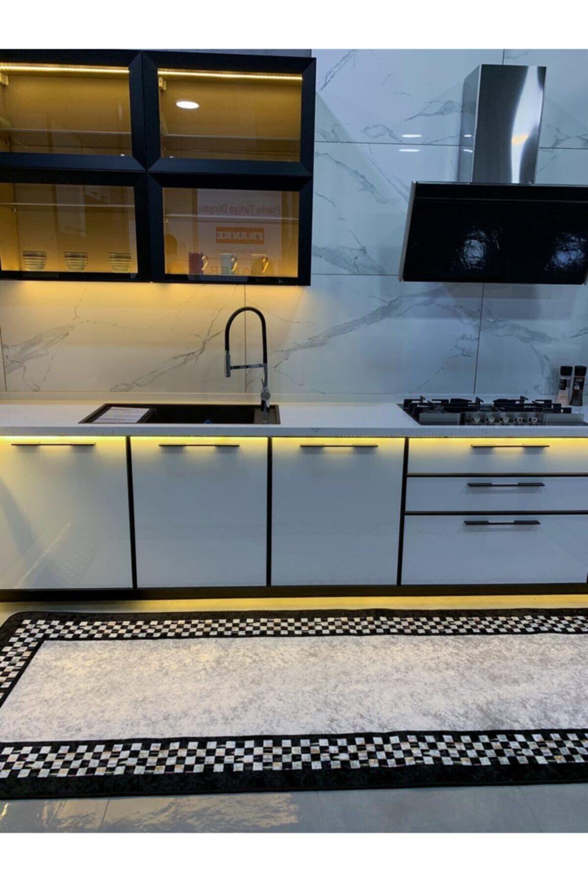 Bang Model Checkered Non-Slip Base Kitchen Rug - Gray-Black