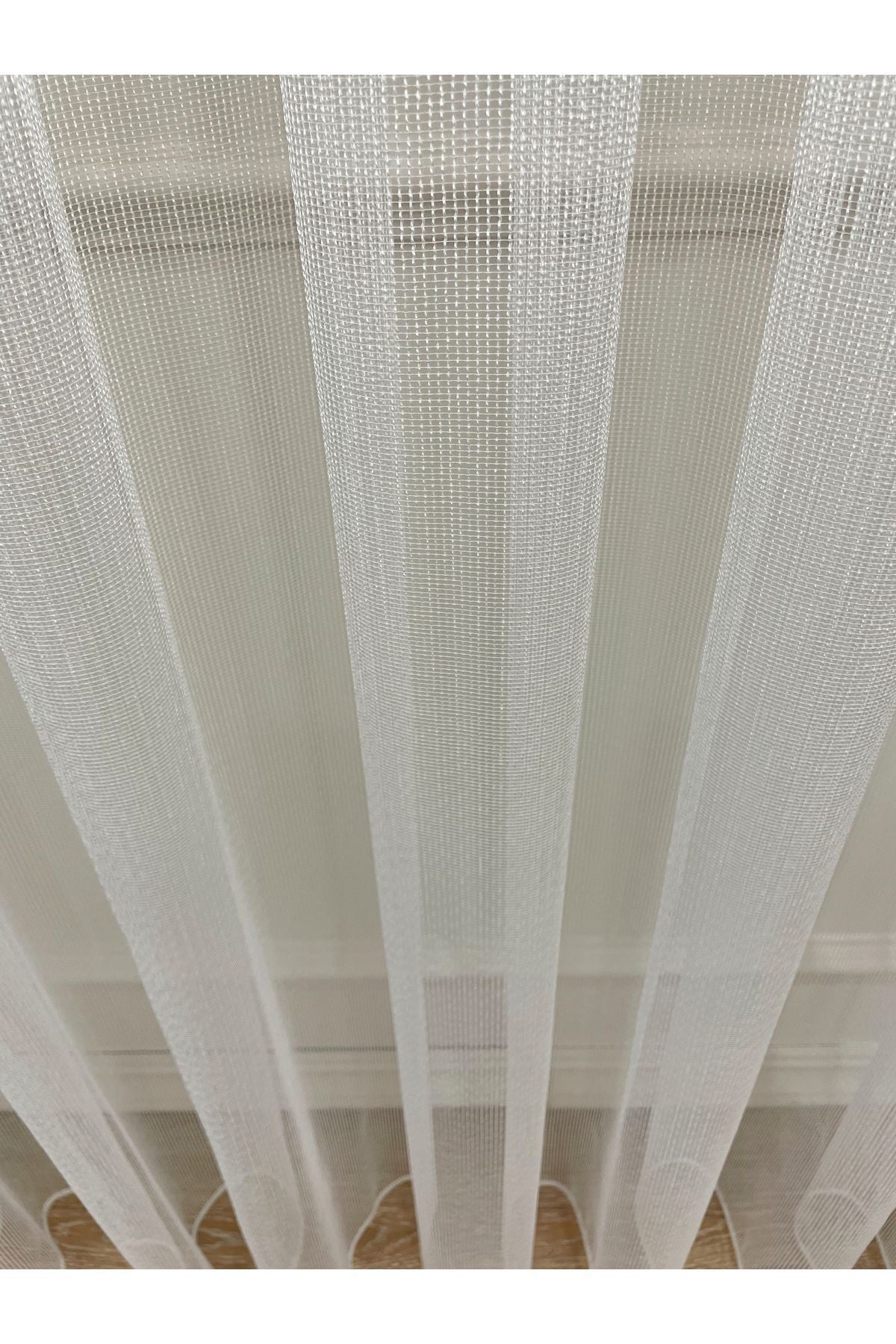 Modern Çizgili 1/2.5 Normal Pile - EKRU - KREM Renk Tül Perde