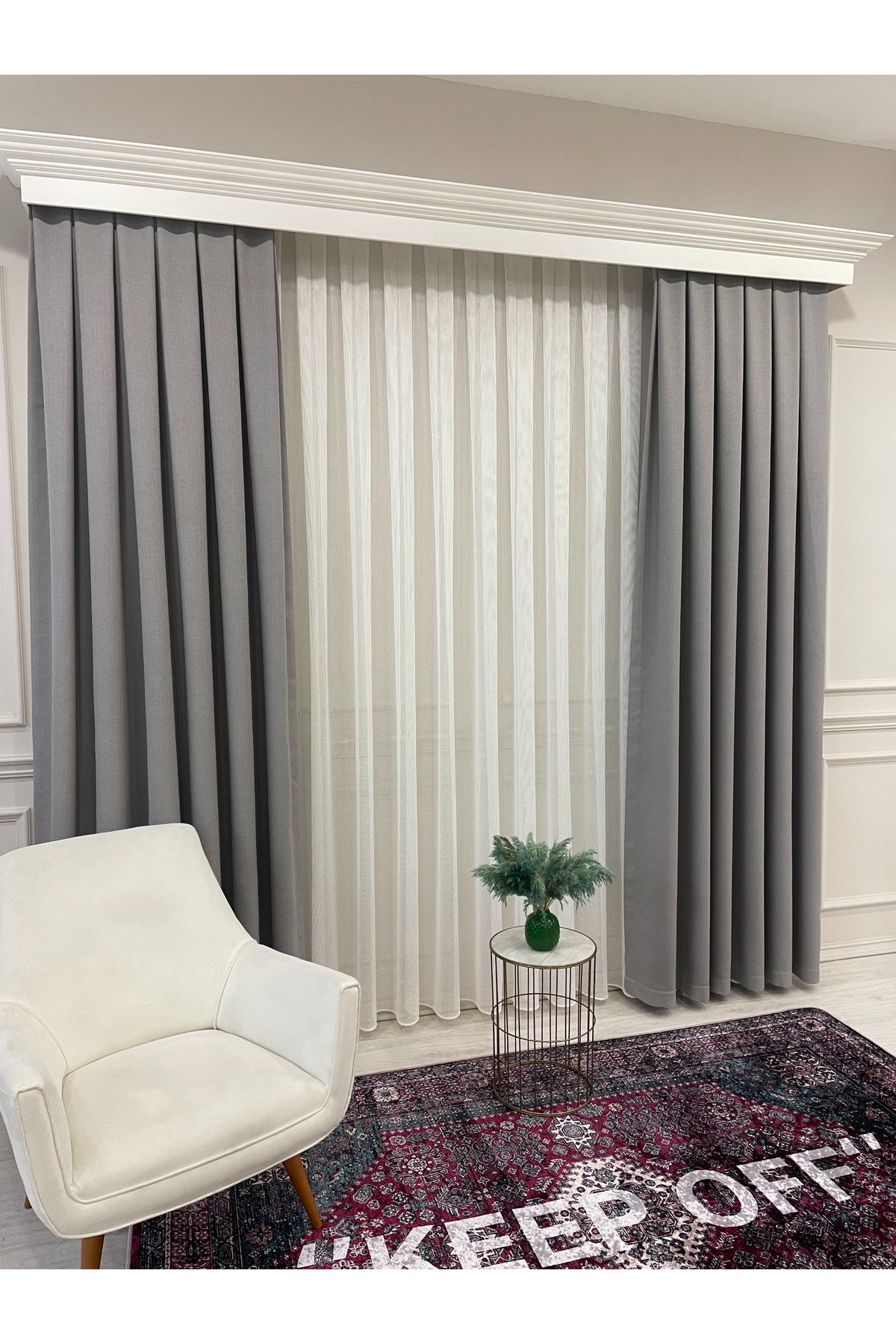Stone Grey 1/3 Tight Pleat Linen-Look Blackout Curtain