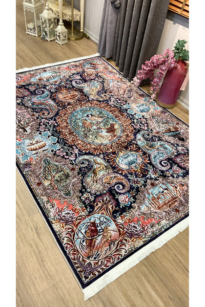 Bird Motif Classic Pattern Fringed Latex Base Rug