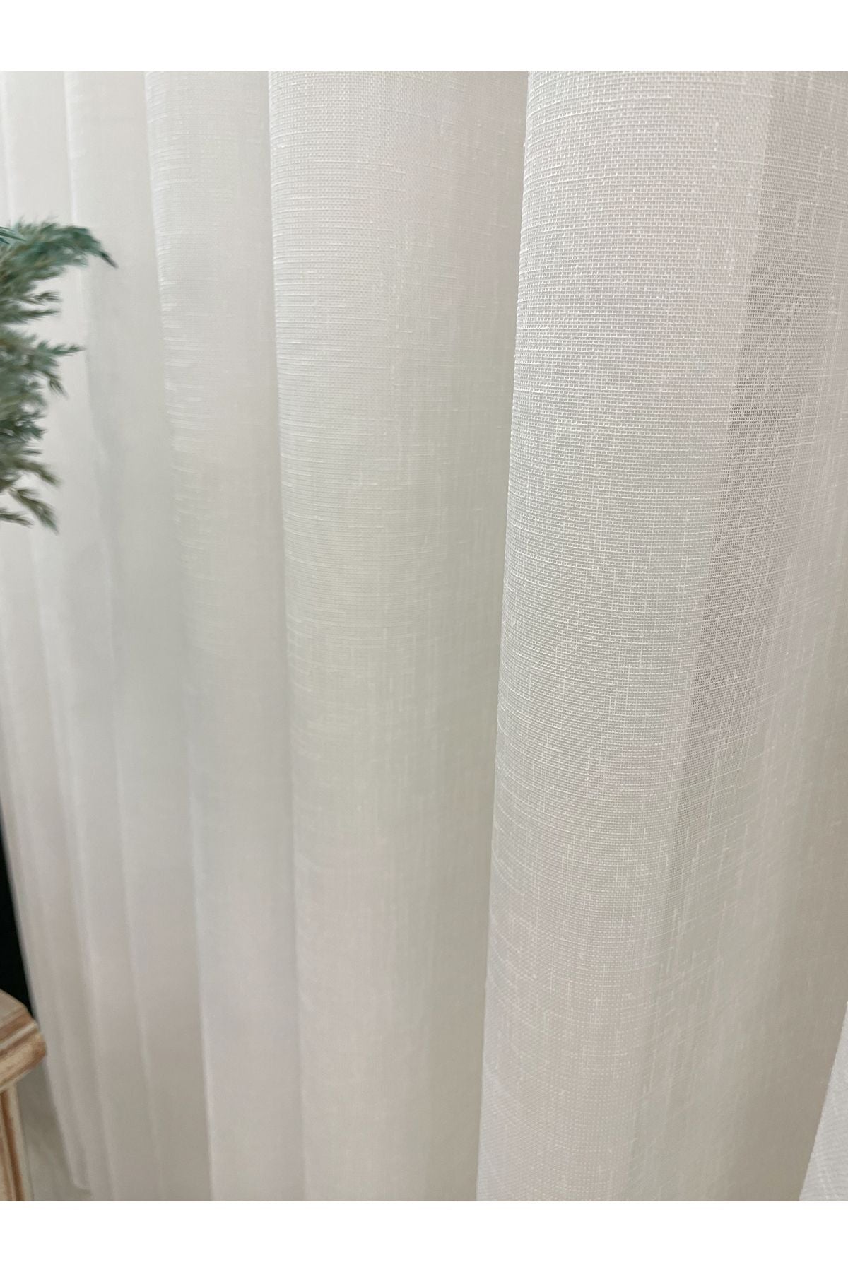 Ecru Linen-Look 1/3 Dense Pleated Sheer Curtain