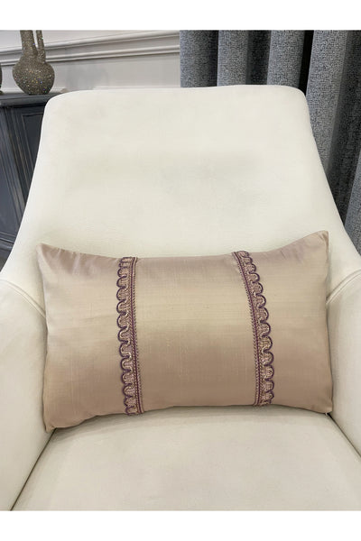 BEIGE/CHICKPEA Color - PURPLE Trim Silk Taffeta Throw Pillow Cover (30X50)