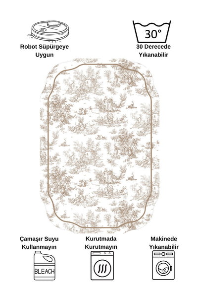 Toile de Jouy Themed Single Latex Base Bathroom Mat (80X120)