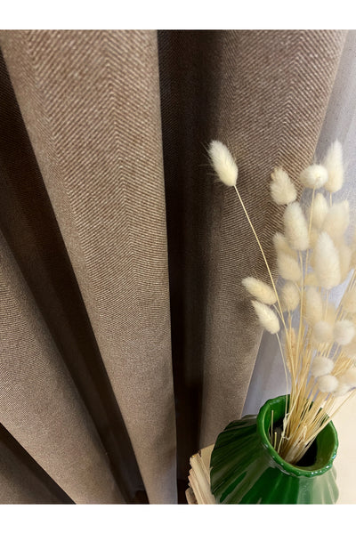 Heathered Milky Brown Linen-Look 1/3 Dense Pleated Blackout Curtain