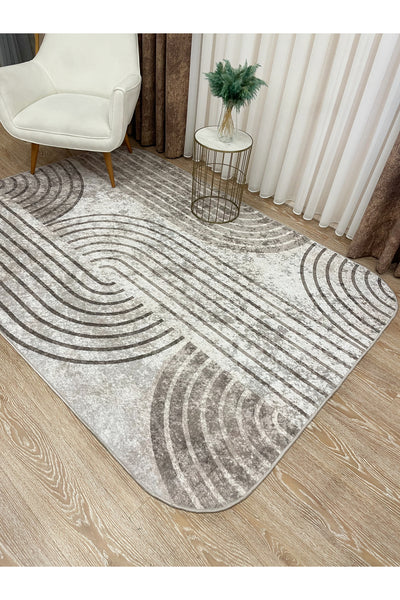 Beige Scandinavian Style Latex Non-Slip Base Rug