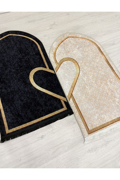 2-Piece Double Prayer Rug Set Size 75x125 BLACK - PURPLE