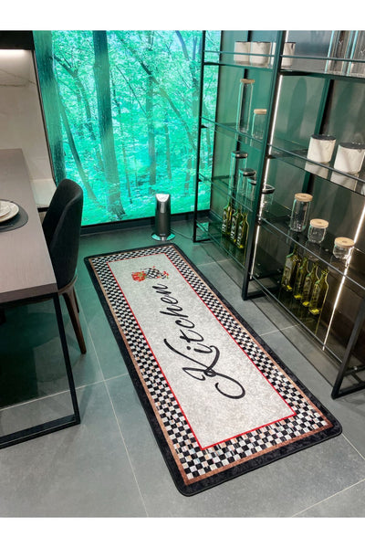 Kitchen Mackenzie Checkered Pattern Kitchen Rug GRAY - BLACK