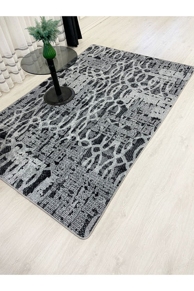 Gray Modern Woven-Look Latex Leather Base Rug