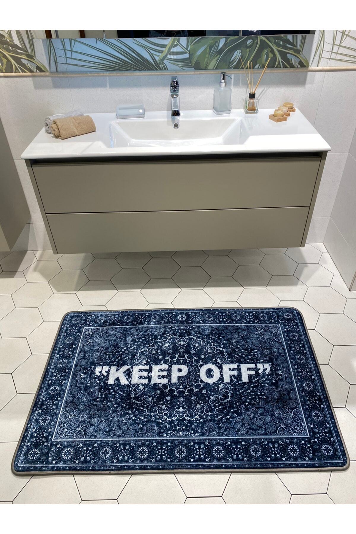 Keep Off Single Latex Non-Slip Waterproof Bath Mat (80x120) Navy Blue
