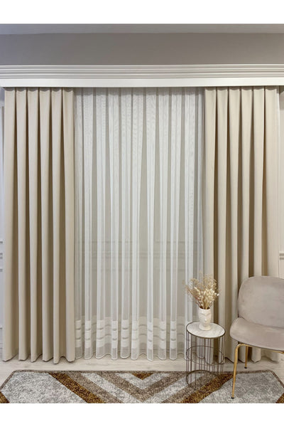 Heathered Milky Brown Linen-Look 1/3 Dense Pleated Blackout Curtain