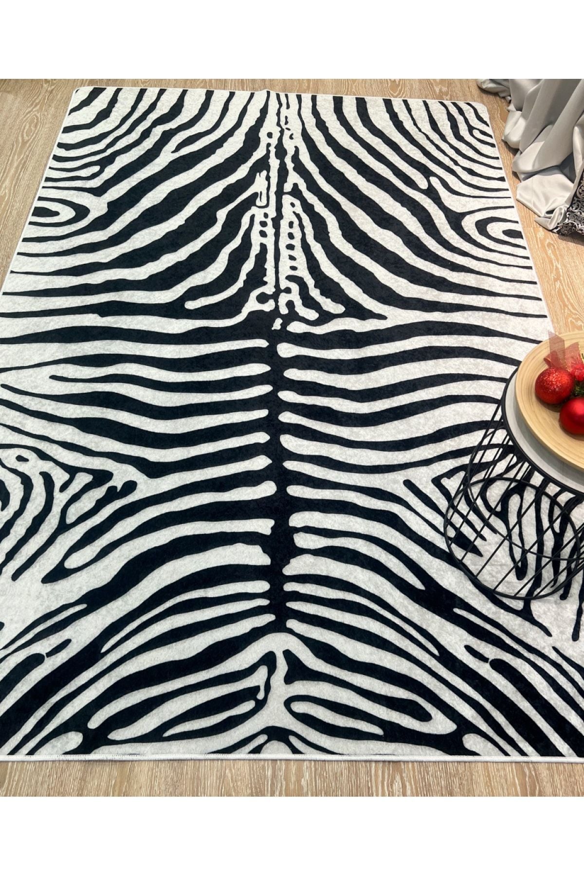 Zebra Print Round Black - Gray Decorative Rug