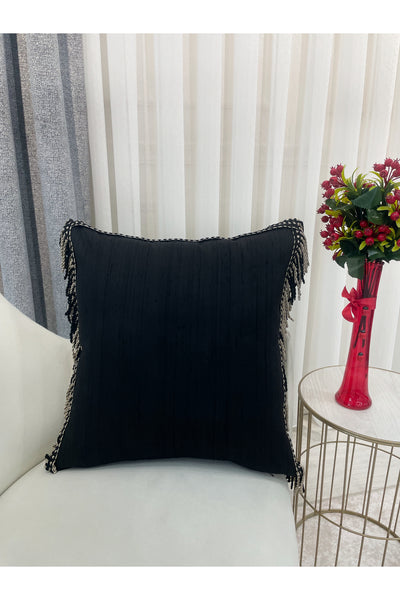 BLACK Tasseled Silk Taffeta Cushion Cover (45X45)