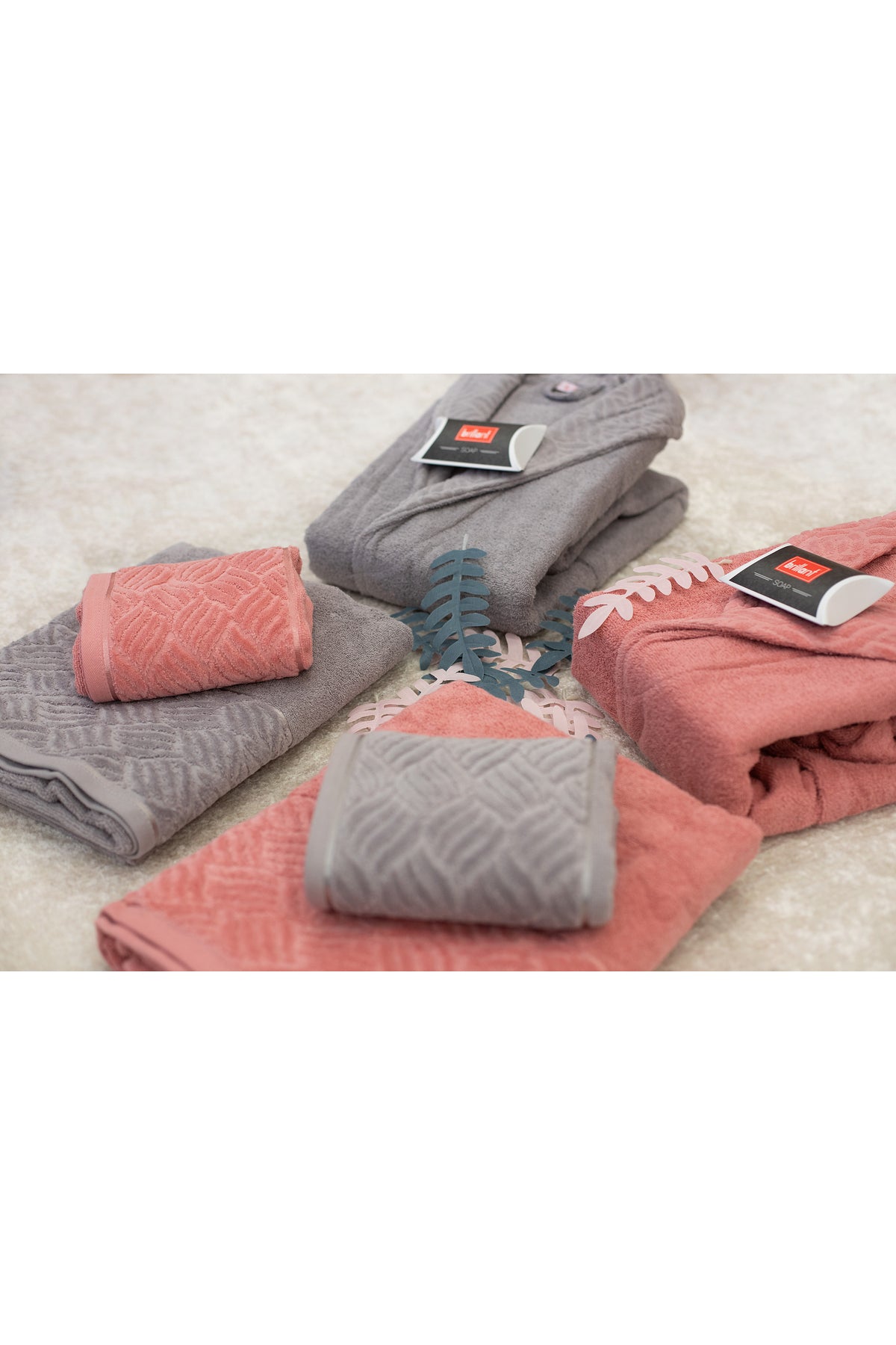 6-Piece Gray - Salmon Family Bathrobe Set