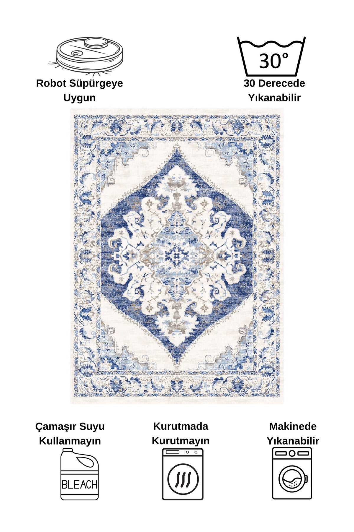 Gokbekli Damask Pattern Latex Base Living Room Rug