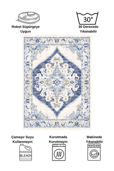 Gokbekli Damask Pattern Latex Base Living Room Rug