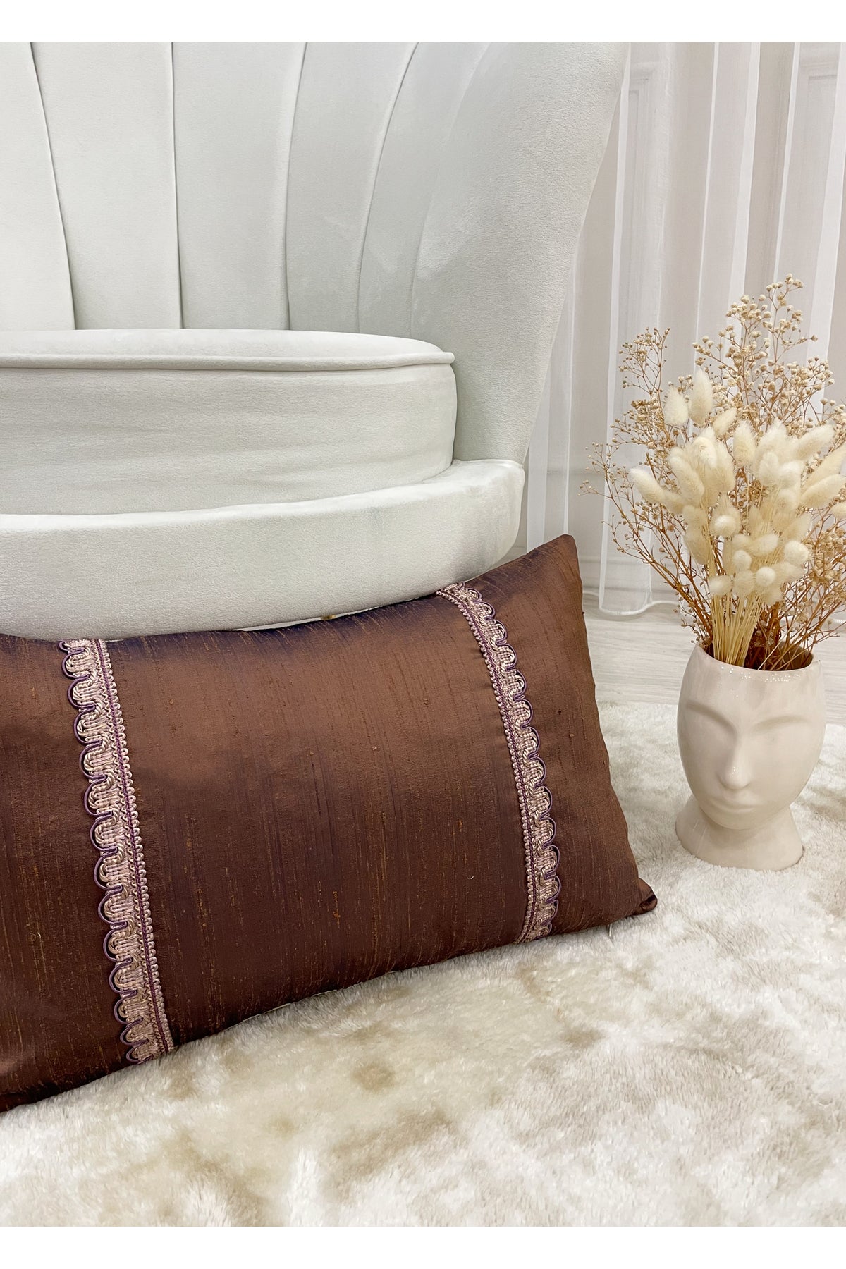 Imported Silk Cushion Pillow Cover with Cord (30x50) Oil Green