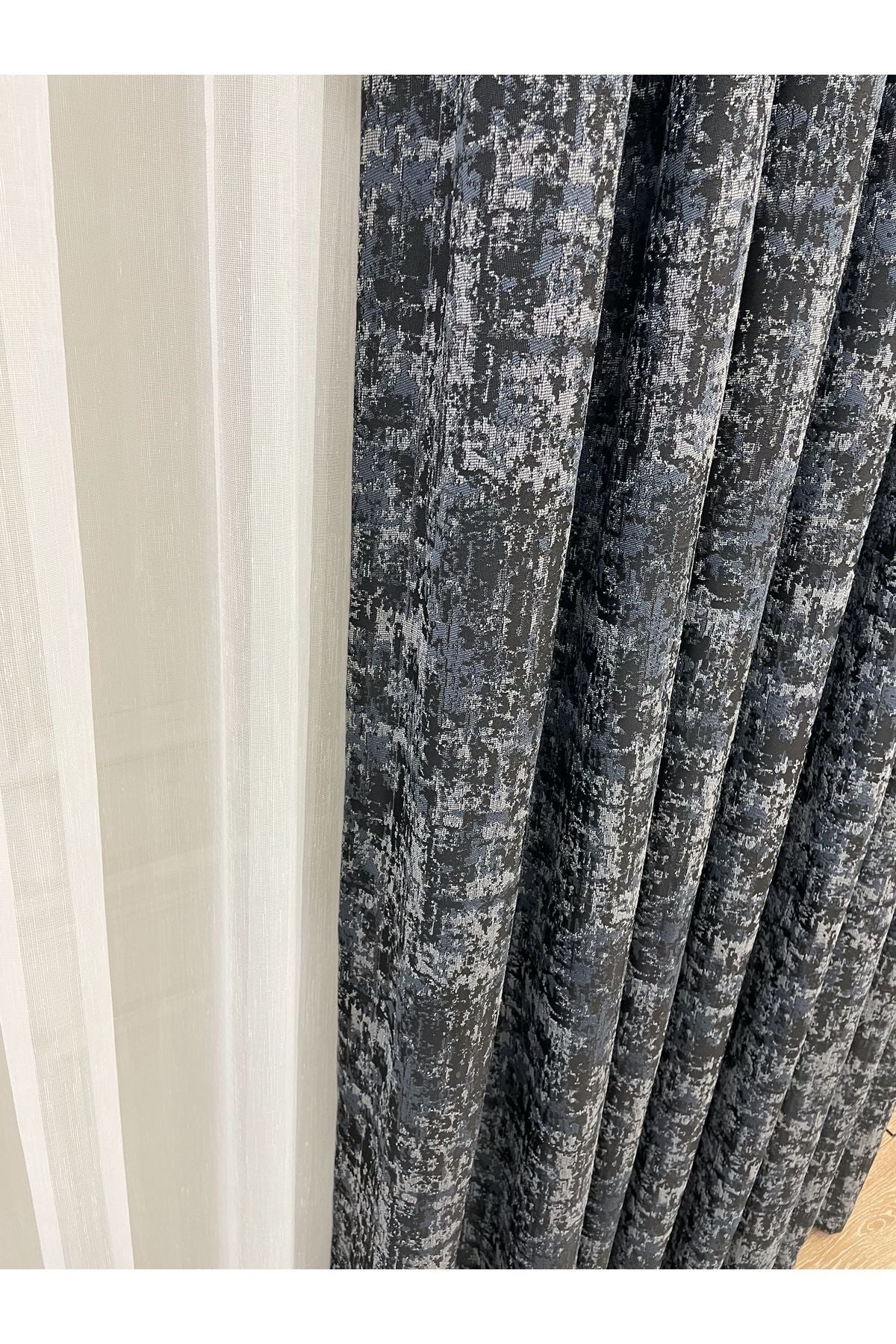 Orange - Brown Abstract Pattern 1/3 Tight Pleat Jacquard Woven Blackout Curtain