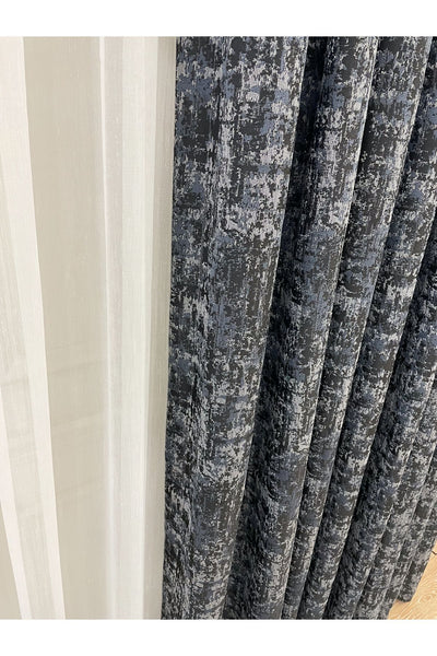 Orange - Brown Abstract Pattern 1/3 Tight Pleat Jacquard Woven Blackout Curtain