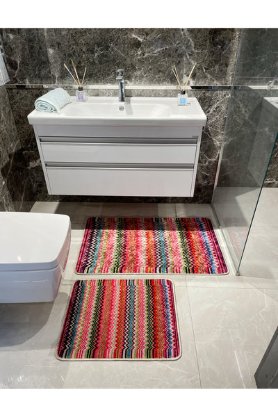 Zigzag Patterned 2-Piece Leather Base Bathroom Mat Set (60x100 - 60x50)