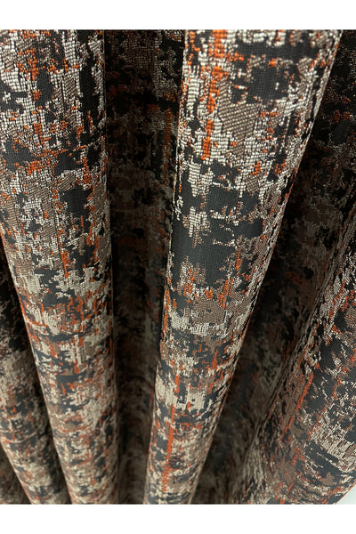 Orange - Brown Abstract Pattern 1/3 Tight Pleat Jacquard Woven Blackout Curtain