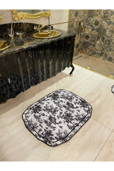 Toile de Jouy Themed Single Latex Base Bathroom Mat (80X120)